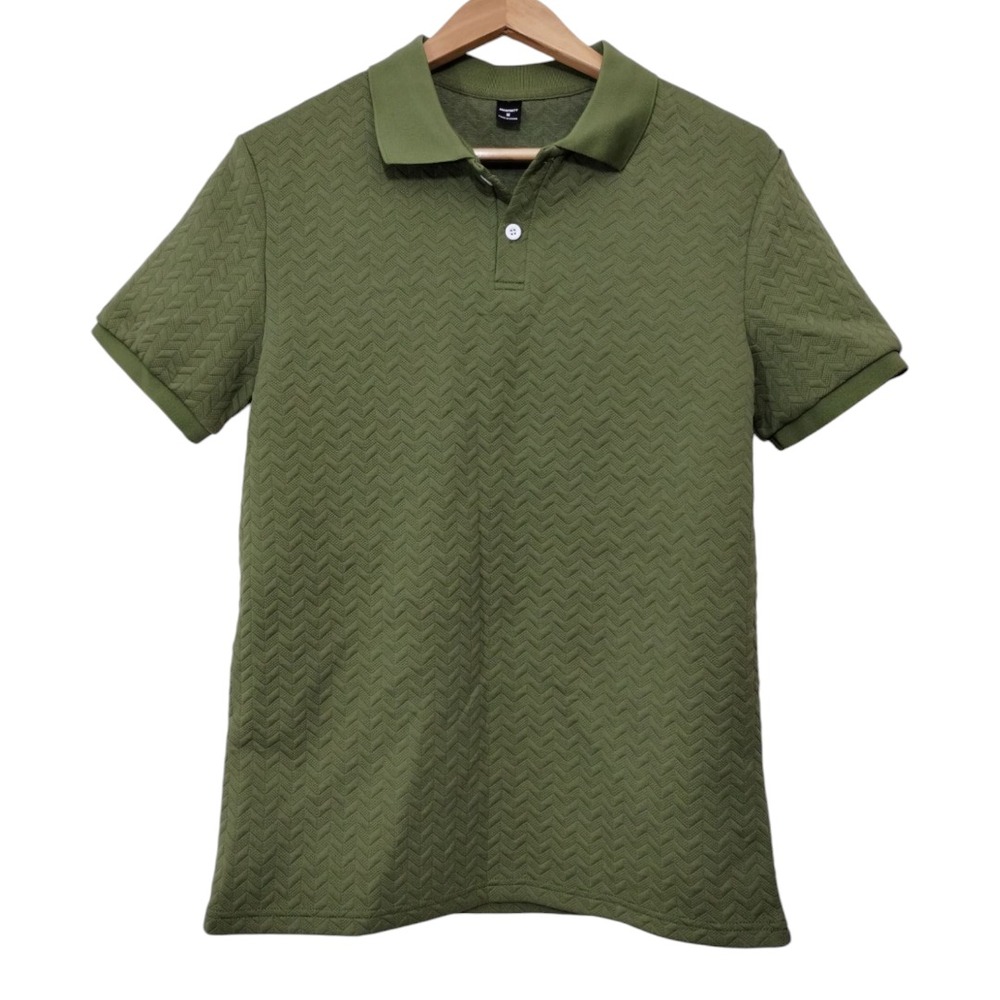Manfinity Men's Herringbone Short Sleeve Golf Polo Shirt Size M Olive‎ Green